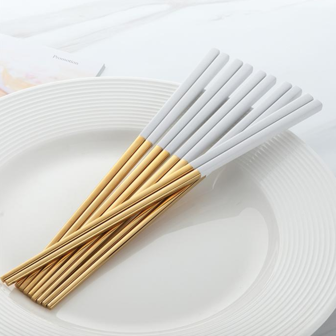 Fusion chopsticks set 8 piezas dorado y blanco - para 4 personas