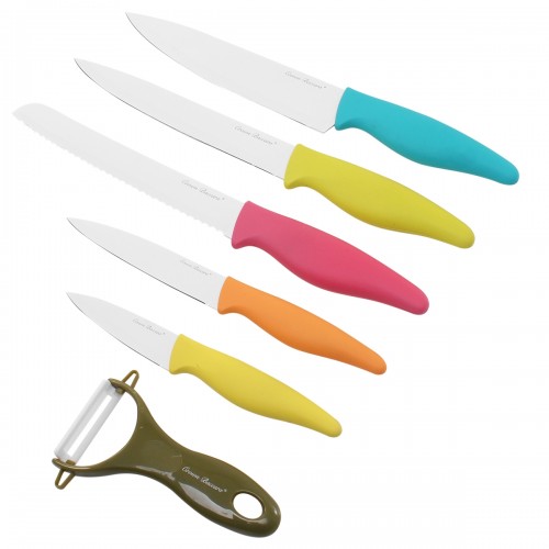 Set de cuchillos de acero inox y plástico y pelador