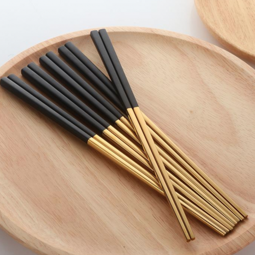 Fusion chopsticks set 8 piezas dorado y negro - para 4 personas