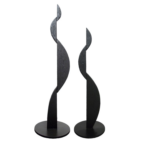 Escultura Pedestal Círculo Pino Cardado Negro