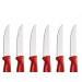 Set de 6 Cuchillos de Carne Rojo Acero Inox
